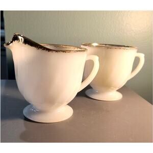 855. Vintage Cream and Sugar Set Milk Glass Fire King